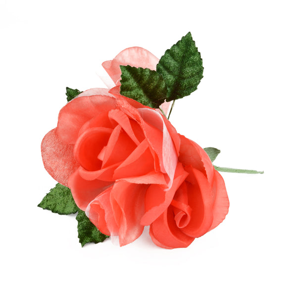 Flor doble terciopelo y organza coral