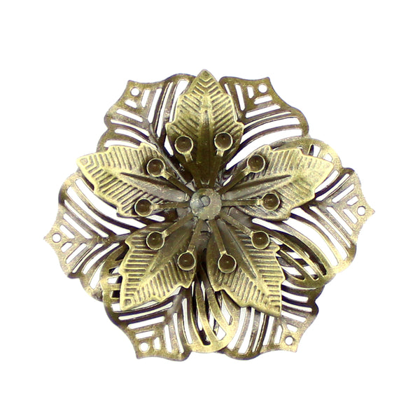 Flor latón 5 cm hojas perforadas ORO VIEJO