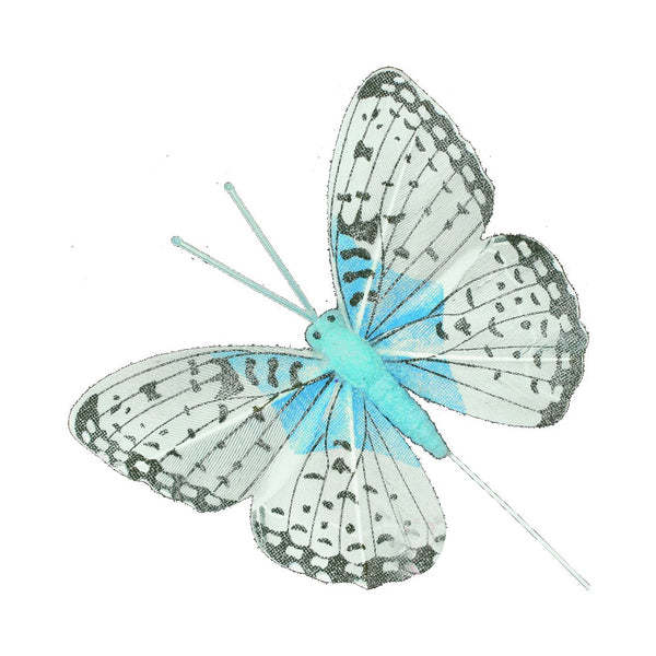 Mariposa plumas 8x6cm celeste