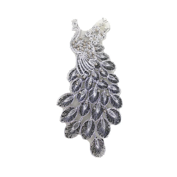 aplicacion tul pavo real 30 cm plata