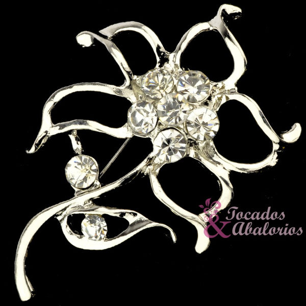 Broche flor metal-strass 6X4 CM