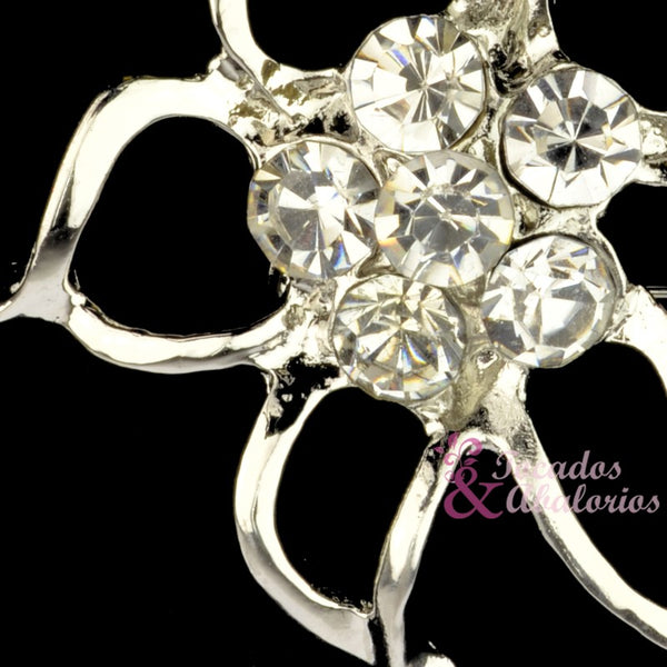 Broche flor metal-strass 6X4 CM