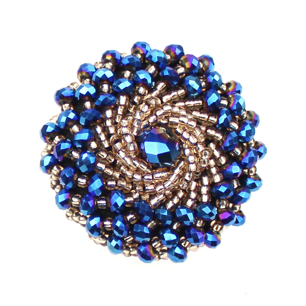 Botón bola facetada y rocalla 4 cm azul klein