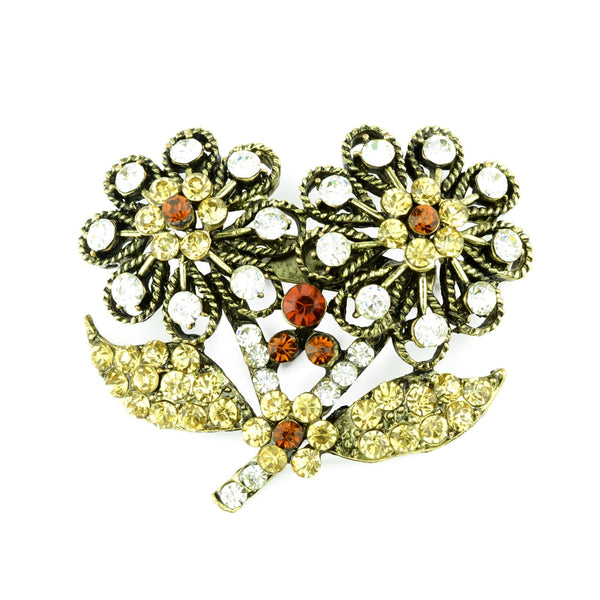 Broche Flor doble strass oro