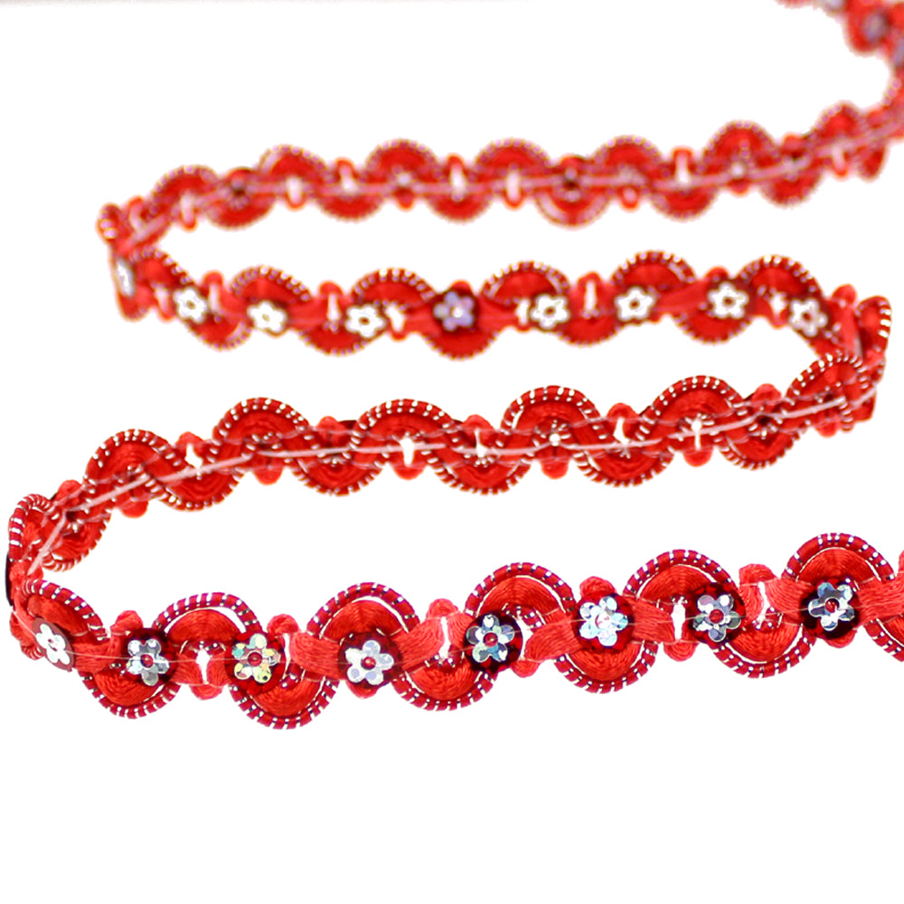 Cinta satén y lentejuela 1 5 cm rojo