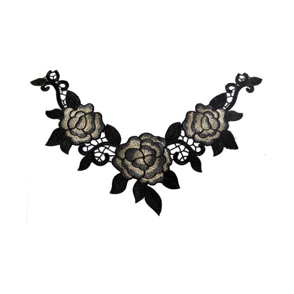 Cuello bordado y encaje 26×34 cm negro