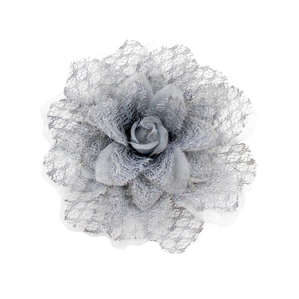 Flor encaje organza gris