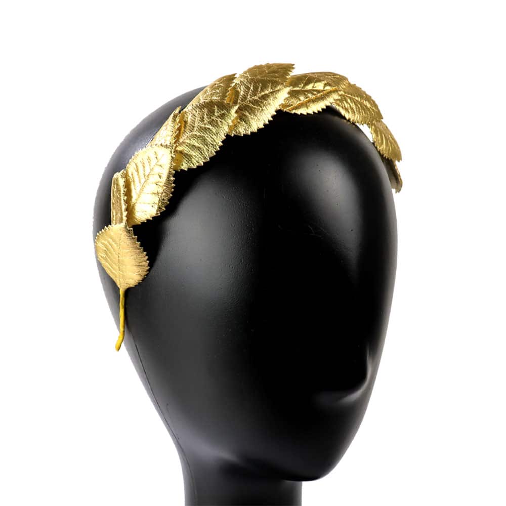 diadema hoja metalizada oro maniqui