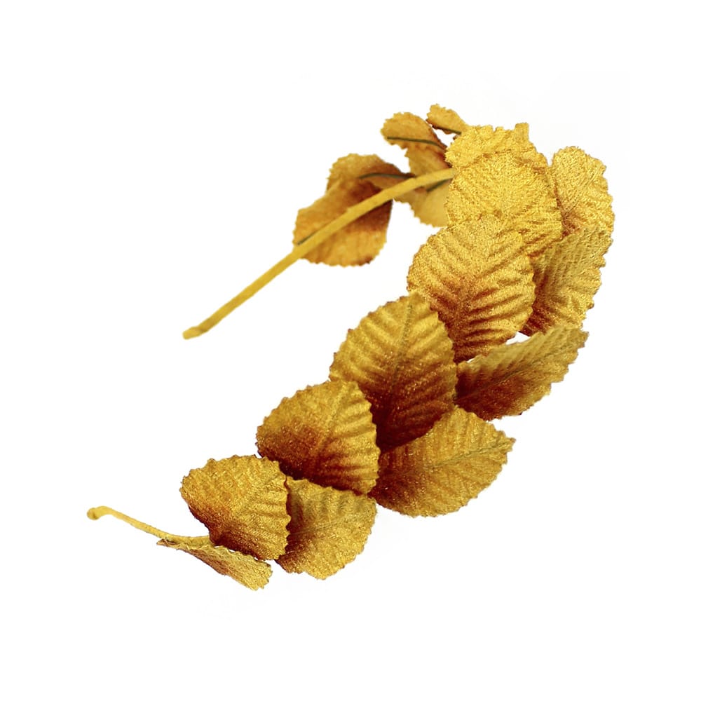 diadema hojas de terciopelo mostaza