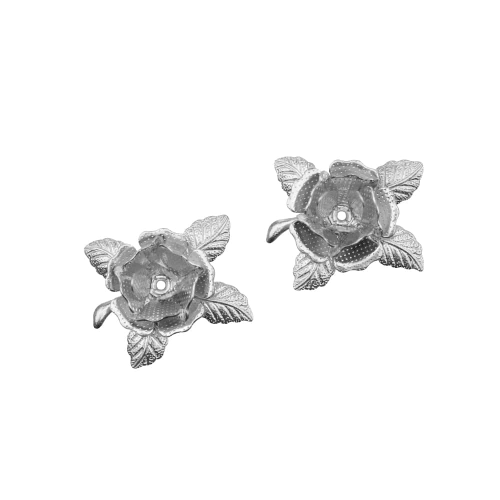 flor con hojas de laton 2 ud plata