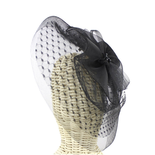 tocado sombrero perlas negro