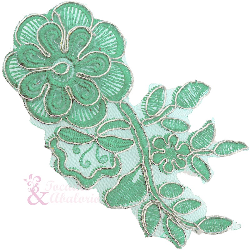 Aplicación lamé bordada flor con tallo Aplicación lamé bordada flor con tallo