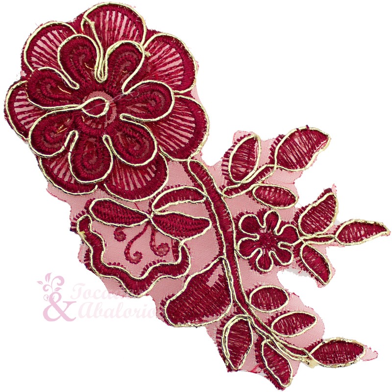 Aplicación lamé bordada flor con tallo Aplicación lamé bordada flor con tallo