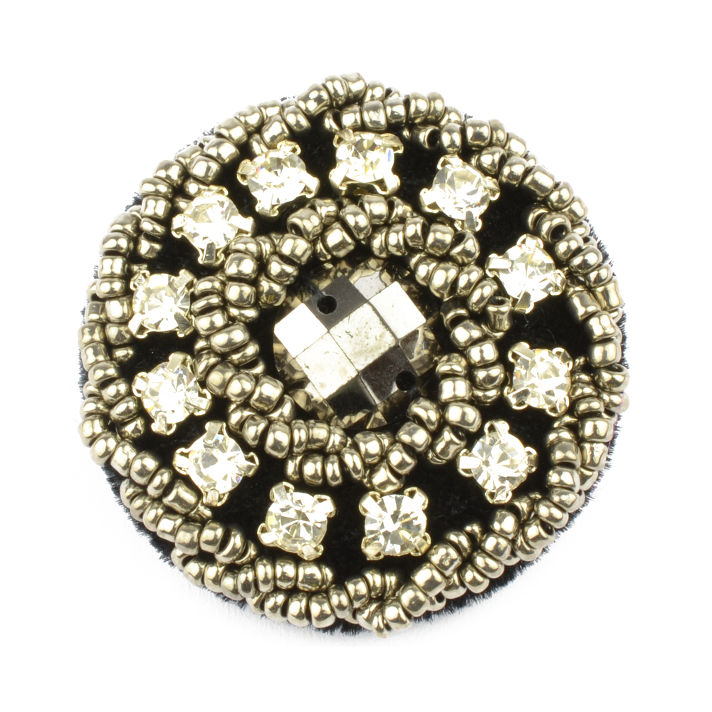 Bouton passementerie et pierres crys 40mm argent Bouton passementerie et pierres crys 40mm argent