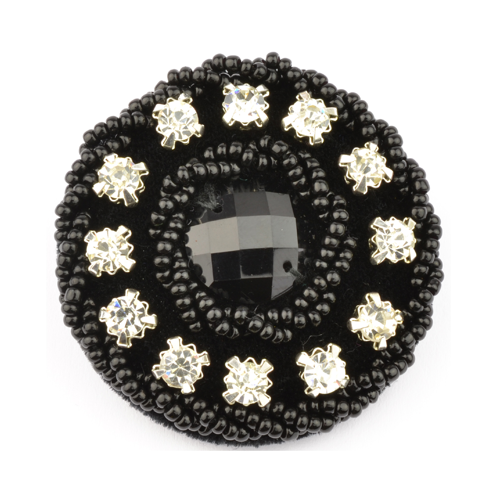 Bouton passementerie et pierres crys 40mm noir Bouton passementerie et pierres crys 40mm noir