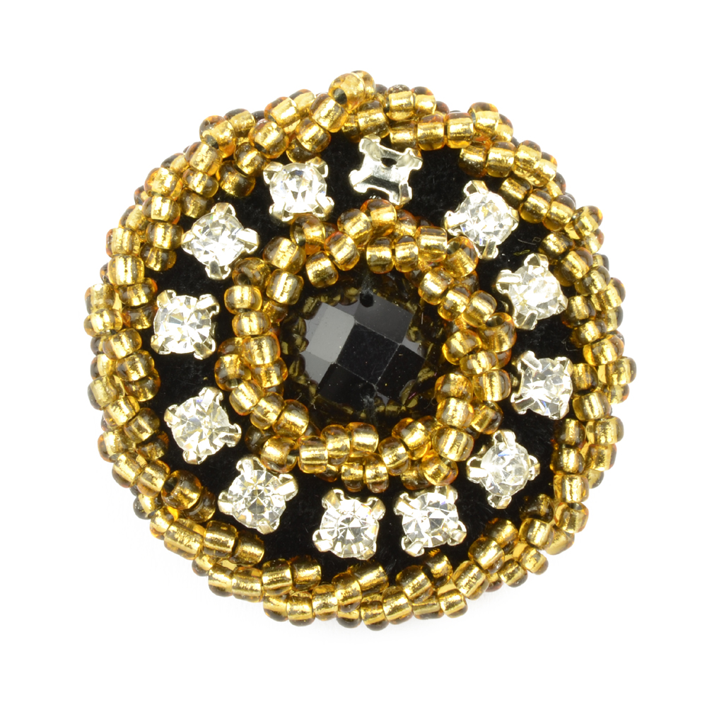 Bouton passementerie et pierres crys 40mm or Bouton passementerie et pierres crys 40mm or