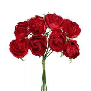 bouquet 8 roses papier jute rouge
