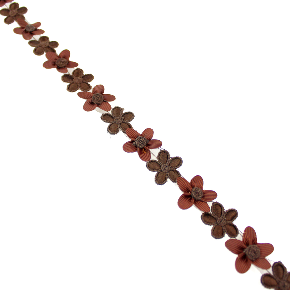 galon fleurs avec broderies 2,5 cm marron fonce galon fleurs avec broderies 2,5 cm marron fonce
