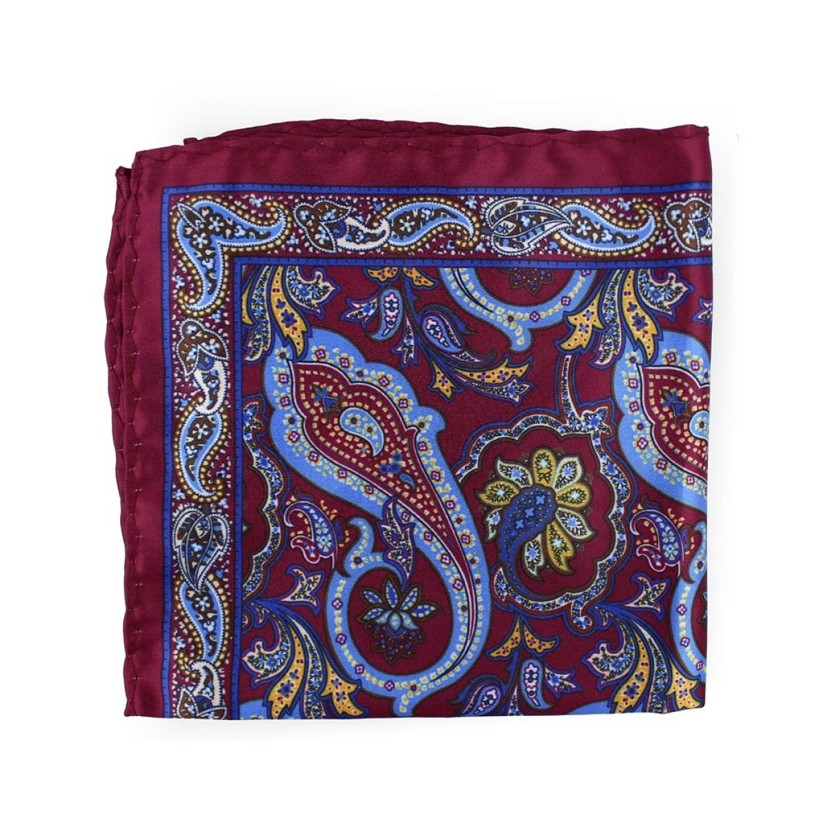 Pochette En Soie Paisley – Couleur Prune/bordeaux – Fabriquée En Italie, Neuve