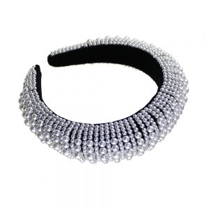 bandeau turban perle gris argente